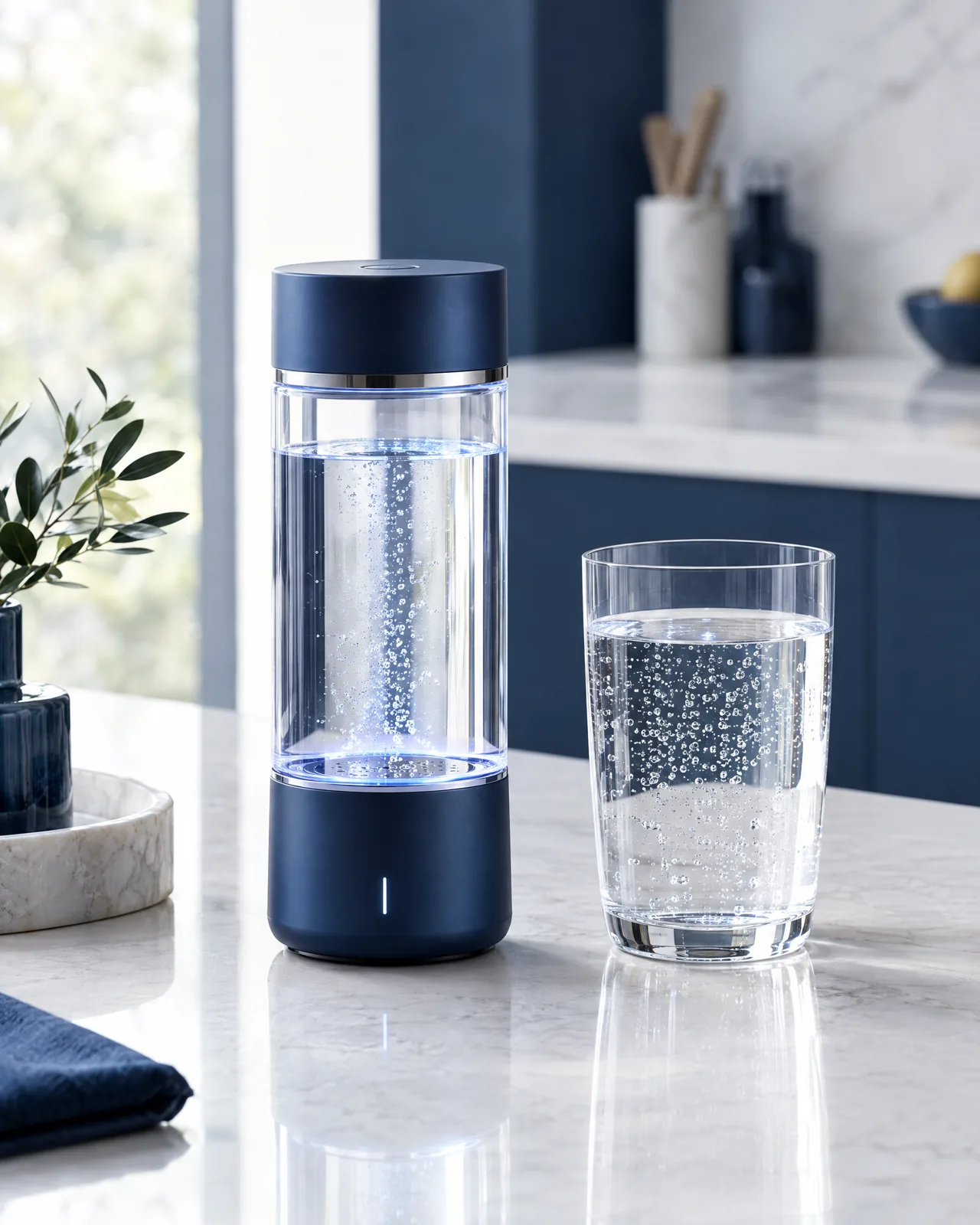 Hydrogéneur et verre d'eau pétillante