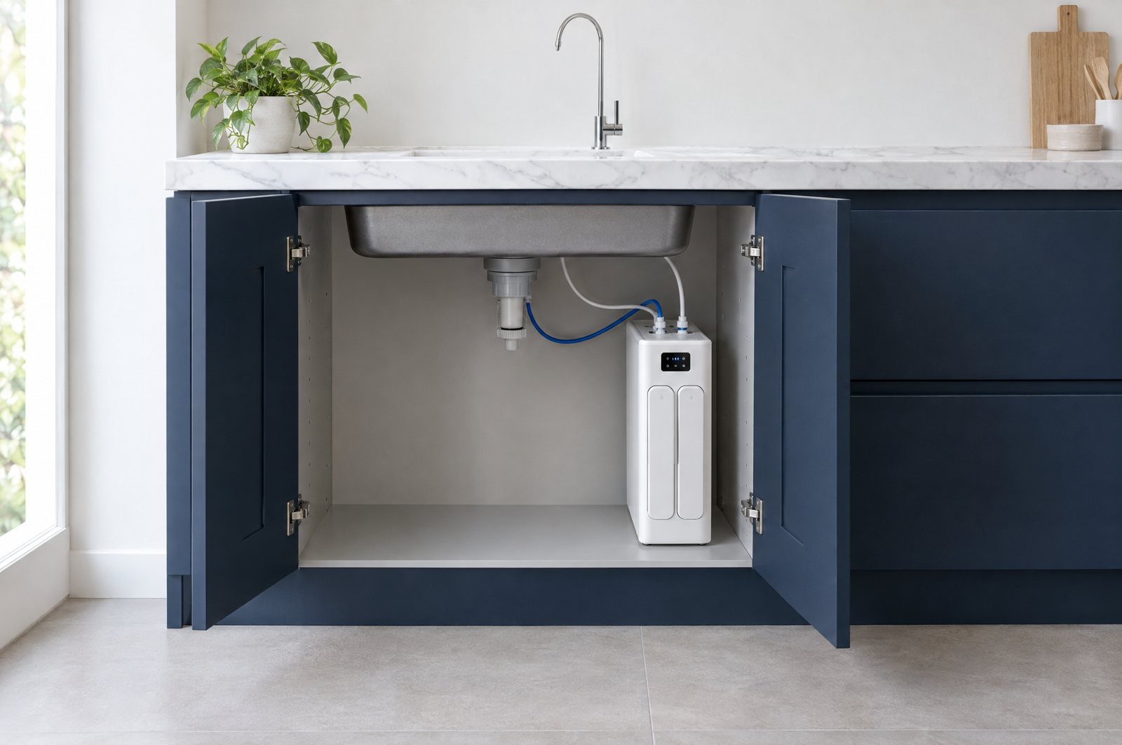Osmoseur compact à flux direct, sans réservoir, sous l'évier